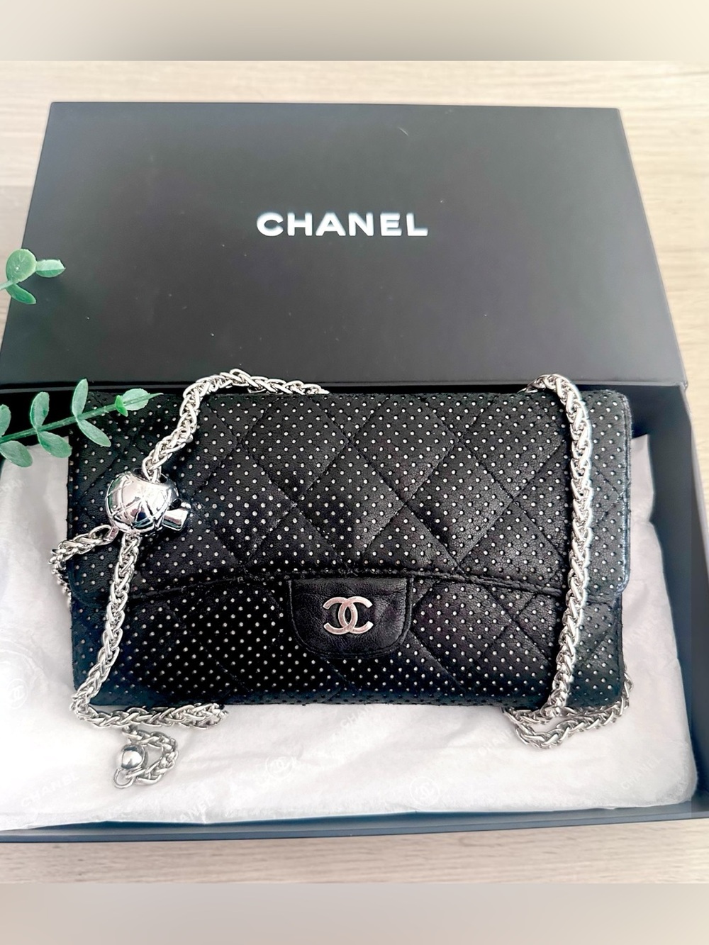 CHANEL Perforated Gusset Flap Wallet
